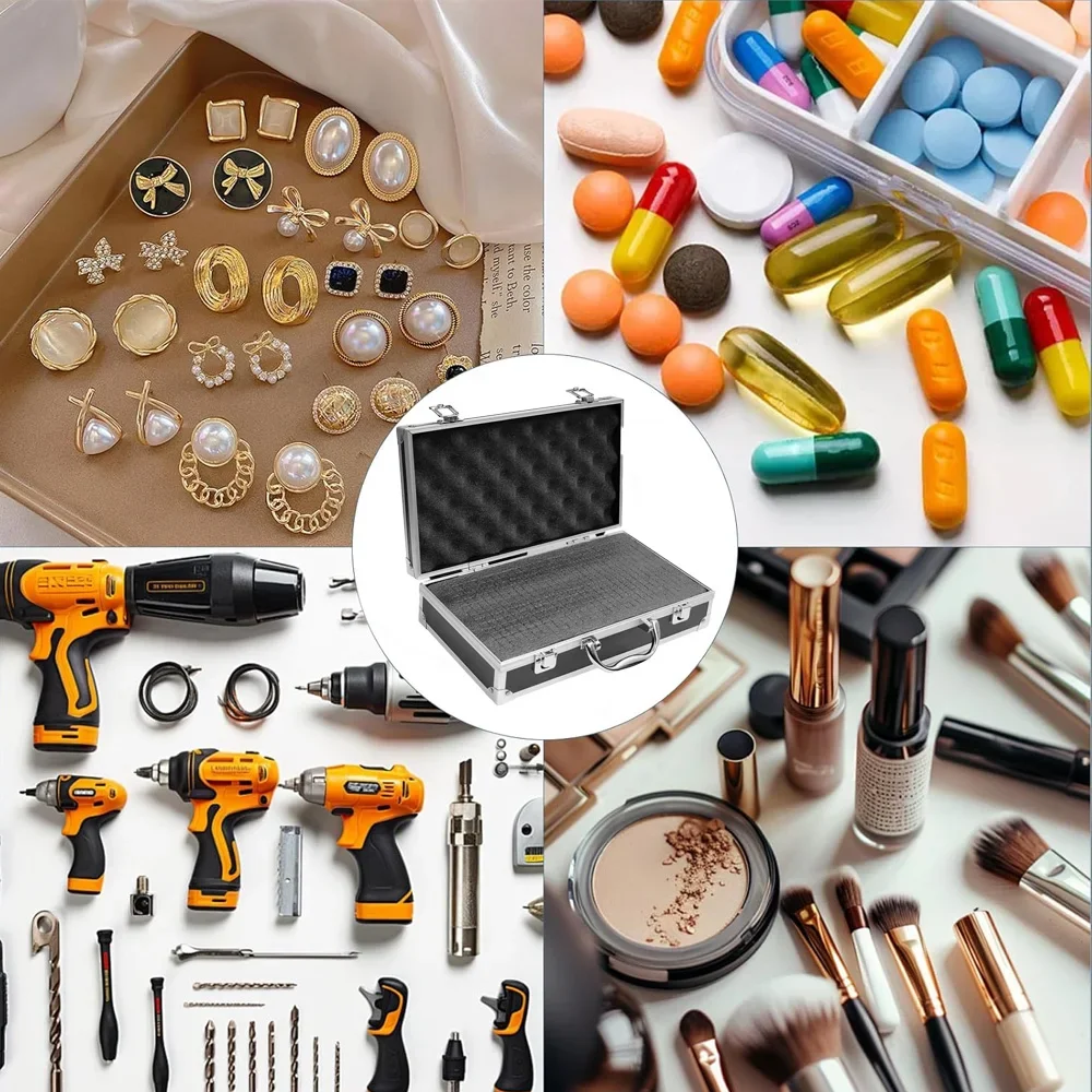 صندوق أدوات متين من الألومنيوم مع أقفال أمان وإسفنجة داخلية واقية خارجية مقاومة للصدمات لتخزين معدات الأدوات #5