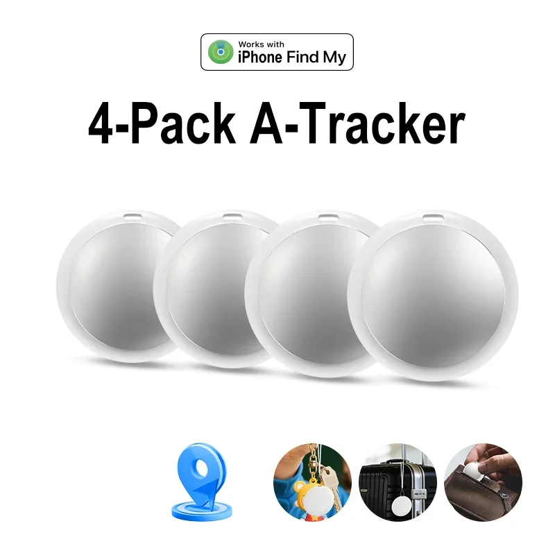 Anti-perte AirTag Smart Tag 4Pack, Traqueur GPS Compatible Apple iOS, Localisateur Porte-clés Portefeuille Voiture Animaux