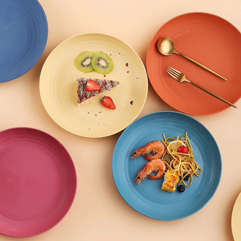 1/4/6pcs Lightweight Wheat Straw Plates Unbreakable Reusable Dinner Dishes Plates Set Dishwasher & Microwave Safe