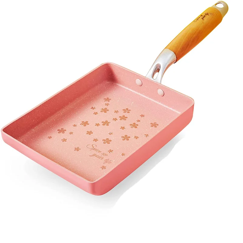 Panela Japonesa Antiaderente para Omelete Tamagoyaki, Panela Retangular Pequena Preta Antiaderente para Ovos, Frigideira Rosa para Panquecas e Cozinha