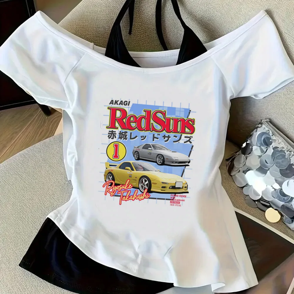 Initial d crop top women alternative  korean fashion anime top tees manga harajuku cutecore