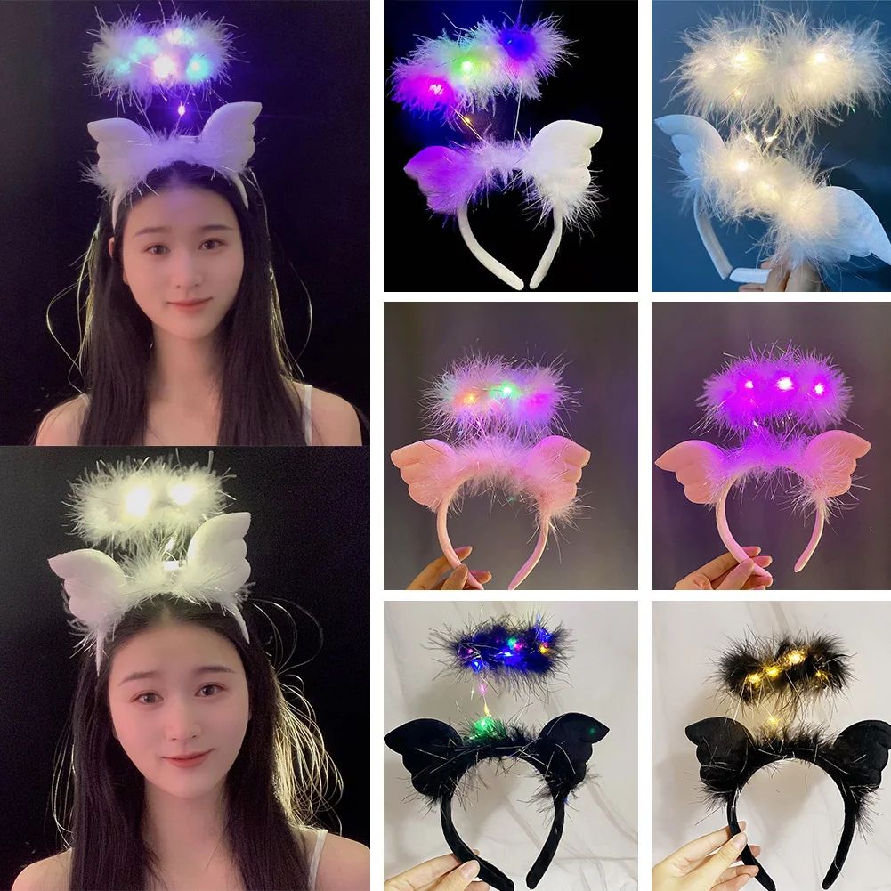 Angel Wings Feather Glowing Headband Fairy Hair Band Led Light Hair Hoop Cosplay Anime Accessories