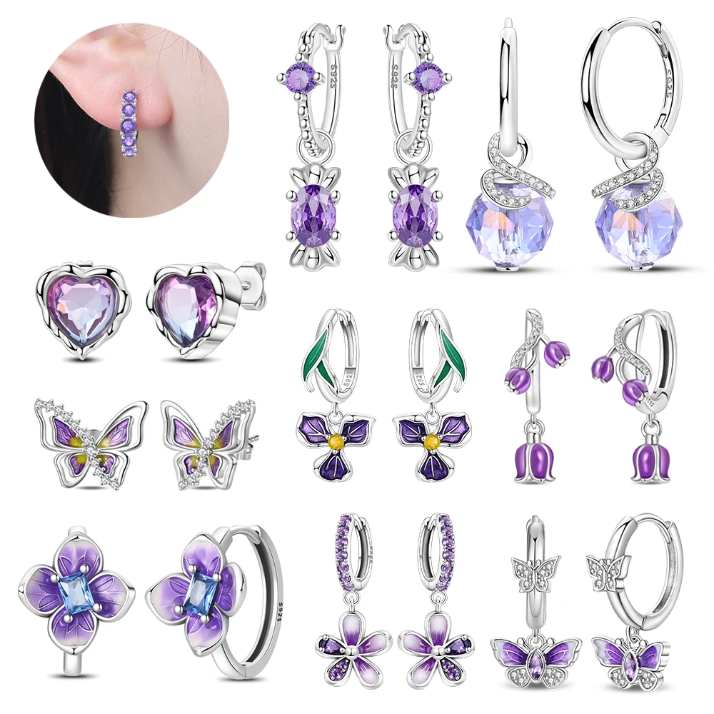Purple Series 925 Sterling Silver Purple Lily Of The Valley Candy Butterfly Geometric Hydrangea Earrings Elegant Gifts for Women