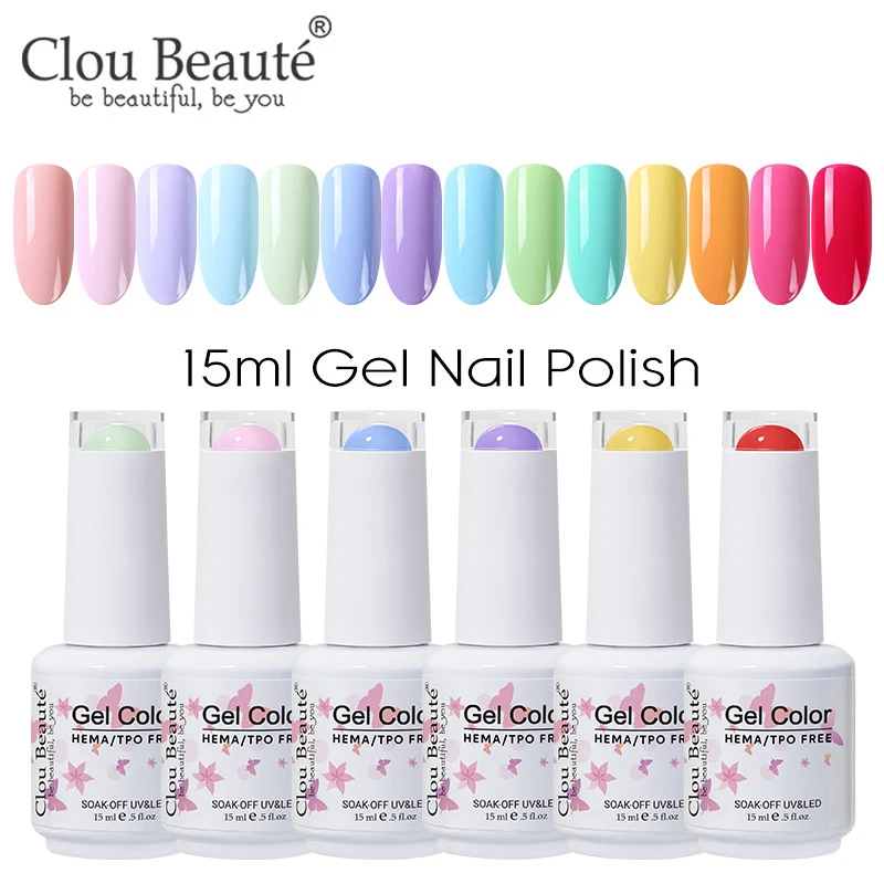 Clou Beaute 56 Colors Gel Nail Polish Pastal Pink Green Lavender UV Nail Gel Soak Off UV Varnish Macaron Gel Paint 15ml Nail Art
