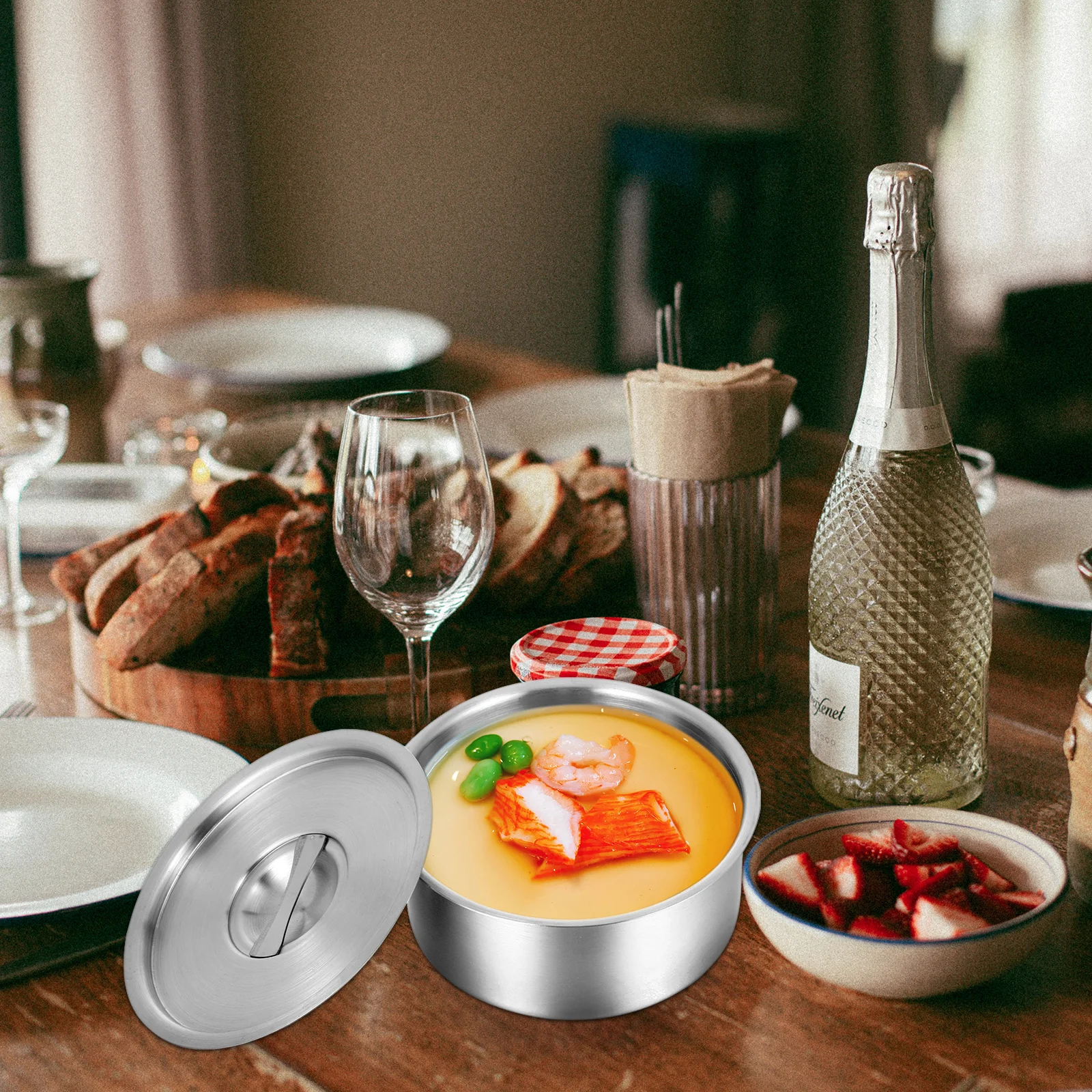 Cuenco para huevos al vapor de acero inoxidable, recipiente grande para comida, utensilios de cocina, soporte para postre, sopa Ramen, tazón para estofado con tapa, Picnic para acampar