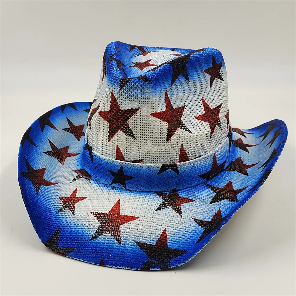 2024 New Denim Hat Tie Dyed Straw Hat Star Jazz Straw Hat Panama Paper Grass American Western Denim Hat Fashion Travel Hat