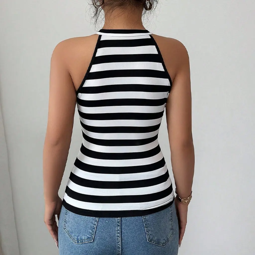 

Ruihu Women's Sleeveless Vest Striped Design Versatile Pullover Summer European And American Style Export