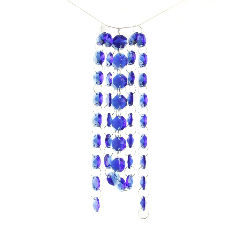 1m/10m/50m Dark Blue 14mm Crystal Glass Octagon Beads Chain Hanging Strand Garlands for Curtain Home Wedding FengShui Decoration