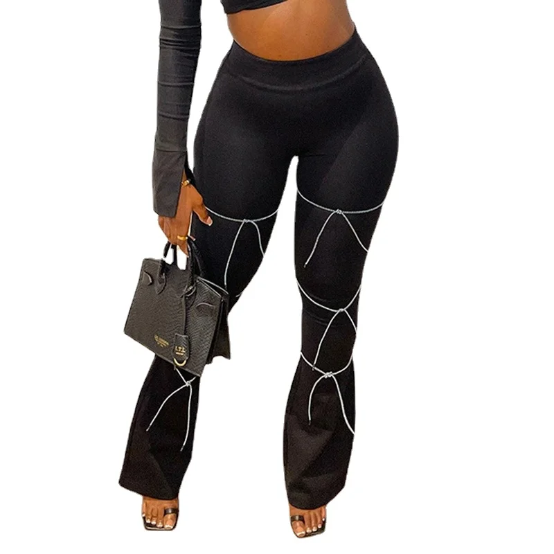 

New Sexy Women's Street Hip Hop Style Hip Lift Tight Micro Raging Pants Personalized Strap Sports Yoga High Waist Casual Pants