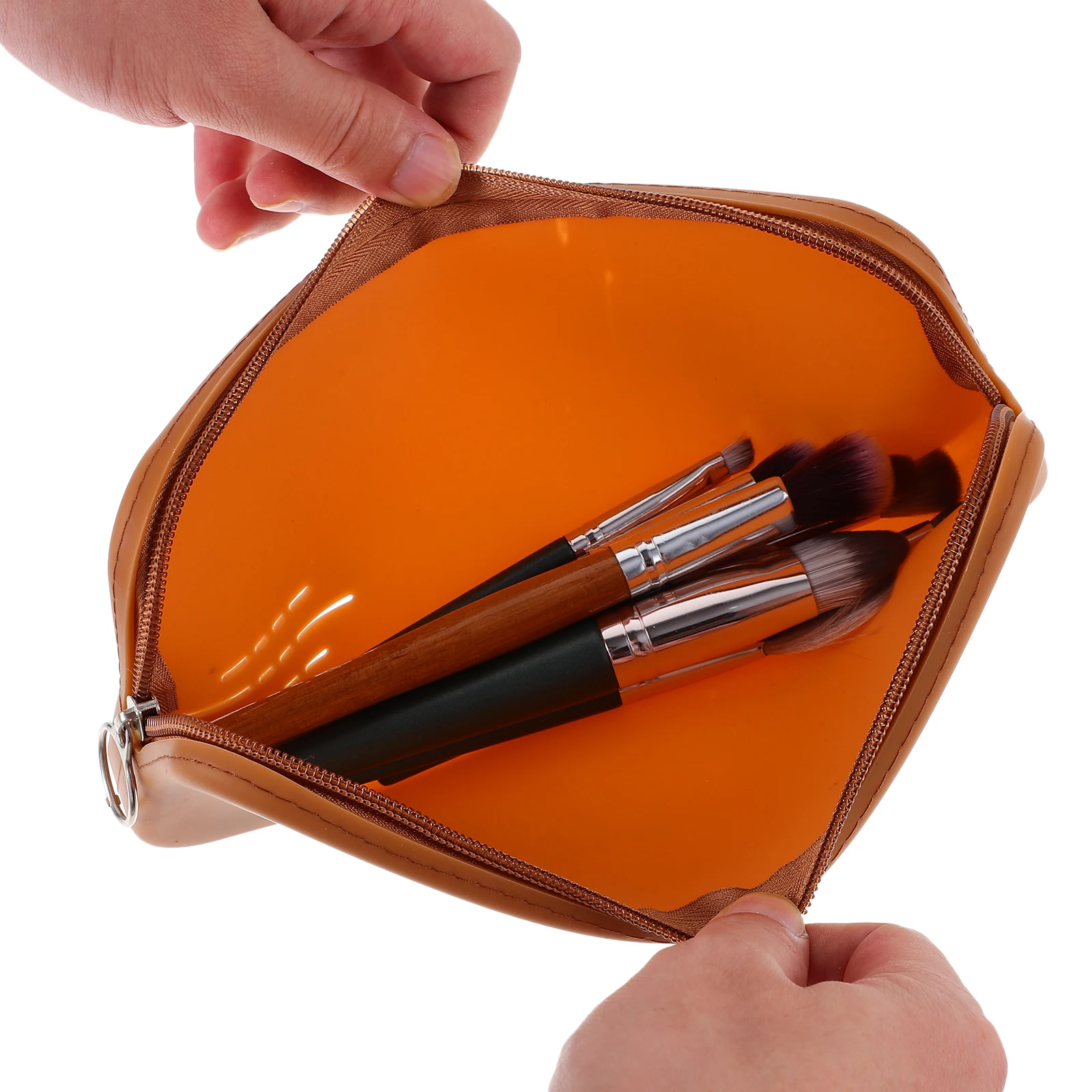 

Stylish Silicone Makeup Brush Pouch Zipper Bag Travel Holder Lipstick Case for Women Gift Khaki Small Size Organize