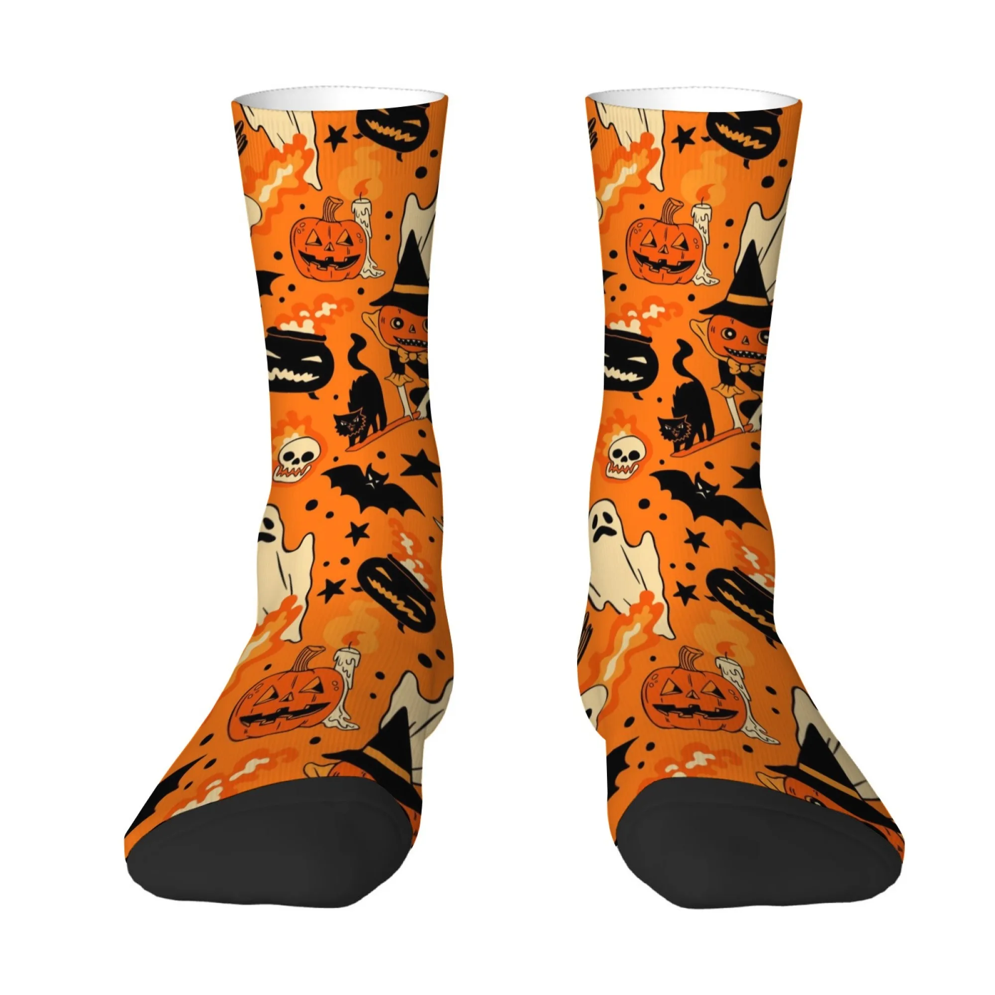 Halloween-themed Orange Witch Print Men's Socks Skin-friendly and Breathable Socks Fun Novel Outdoor Socks for Street Socks