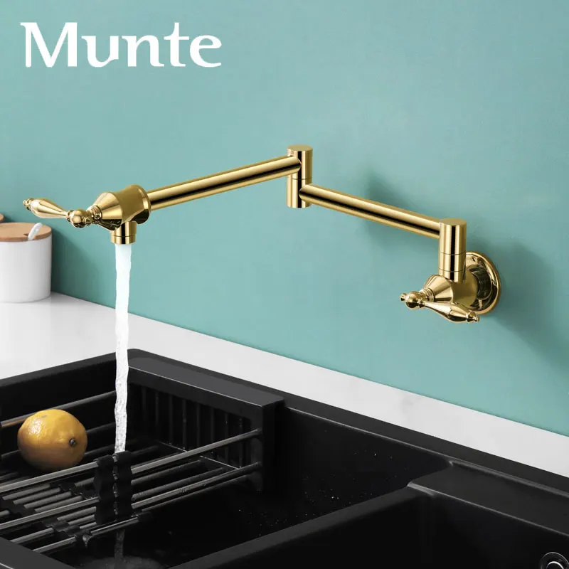 

Multi functional robotic arm, golden retro sink, extendable and rotatable single cold water faucet