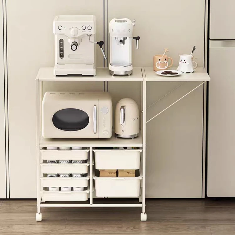 Kitchen Island Cart with 6 Drawers, Rolling Sideboard Cabinet, Dining Room Drawer Cart with Extended Desktop  Kitchen Furniture