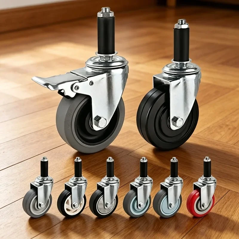 4 Pcs 3‘’/4‘’/5‘’ 2 Brake 2 Universal Expansion Rod Universal Wheel Turnover Trolley Silent Insertion Caster Wire Anti-static