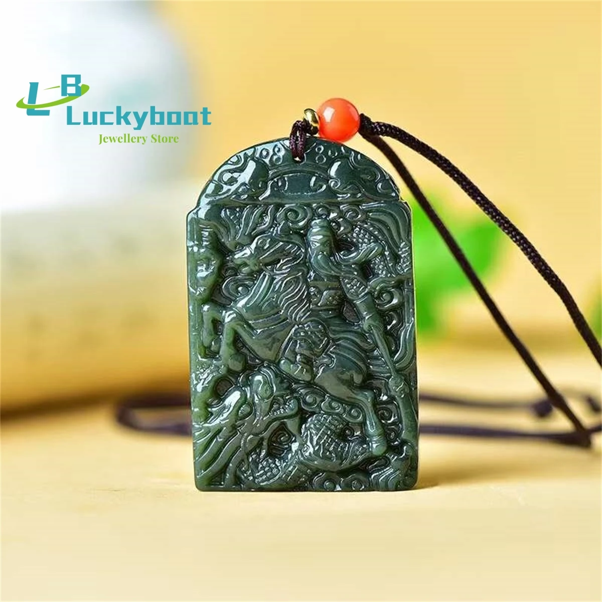 Natural Hetian Black Jade Horse Riding Guan Gong Pendant Simple and Generous Personalized Fashion Versatile for Men and Women