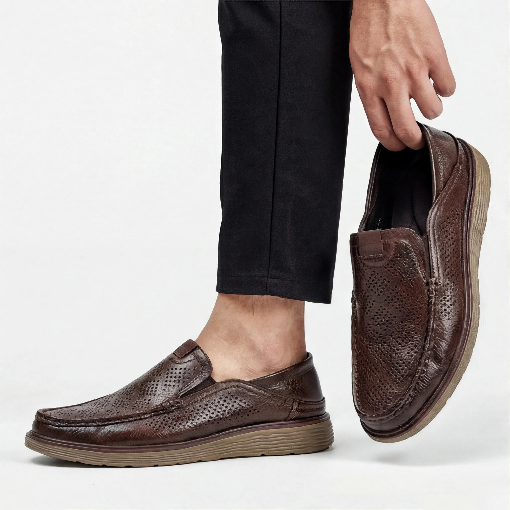 Men's Loafers And Slip Ons Moc-Toe Stitching Shoes For Man Daily Wear Men's Shoes Elastic Gore Inserts Moc Toe