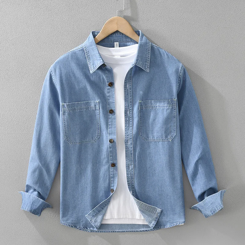 

Японский свободный крой Long Sve Denim irt Мужская повседневная винтажная верхняя одежда из смеси хлопка и полиэстера осень irt