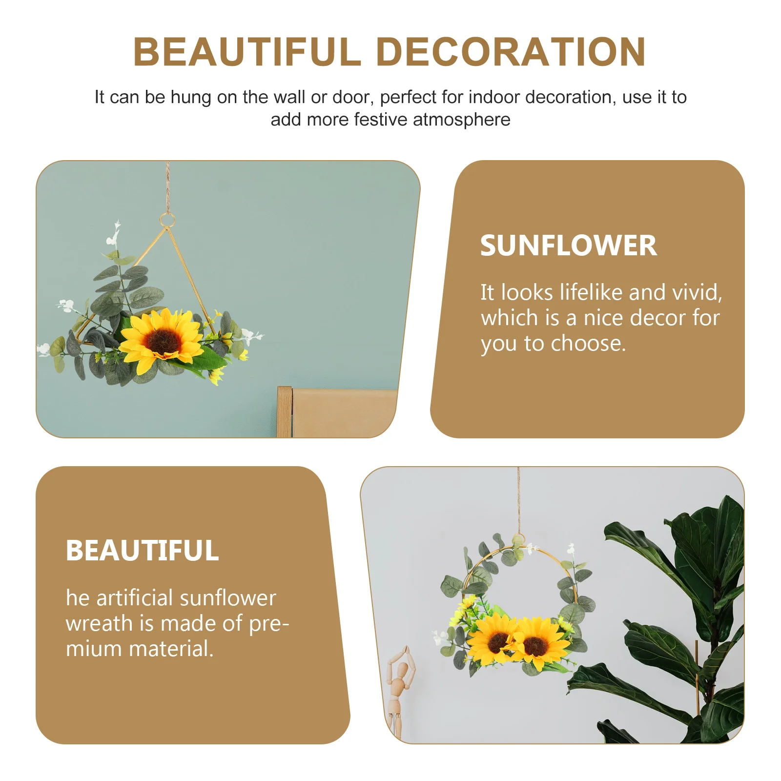 

3 Pcs Sunflower Wall Decoration Wreath Artificial Flowers Garland Floral Wreaths Outdoor Hanging Simulated