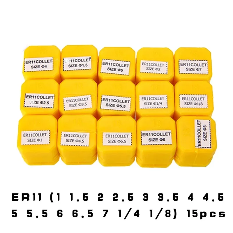 High Precision 15Pcs ER11 Collet Set 1-7mm 1/4