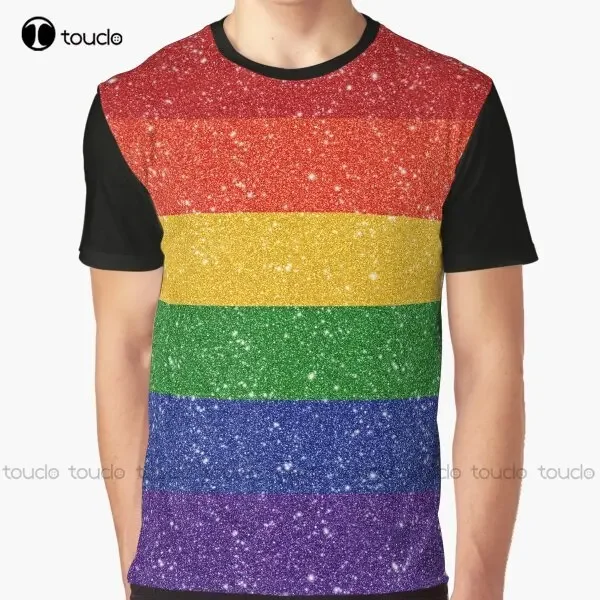 Faux Glitter Lgbtq Pride Rainbow Flag Background Graphic T-Shirt Digital Printing Tee Shirts Streetwear Xxs-5Xl New Popular