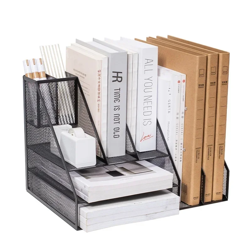 Desktop Metal File Storage Rack A4 Paper Data File Organizing Rack File Frame Simple Vertical Bookstand Iron Art