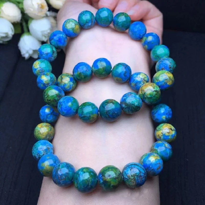 Azurite Bead Bracelet Accessories Diy Handmade Fashion Couples Stone Mineral Yoga Bracelets Elastic Rope Jewelry Christmas Gift