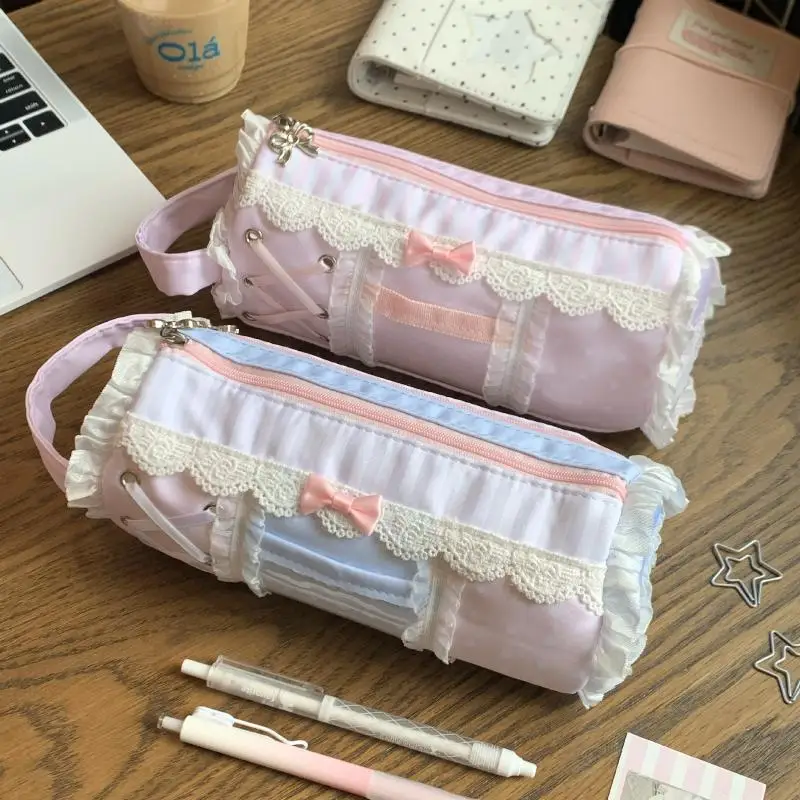 Niedliches Spitzen-Federmäppchen für Schüler, große Kapazität, Schreibtisch-Aufbewahrung, Schreibwaren-Stifttasche, niedliche Mädchen-Kosmetiktasche, Geschenk – Detail 2