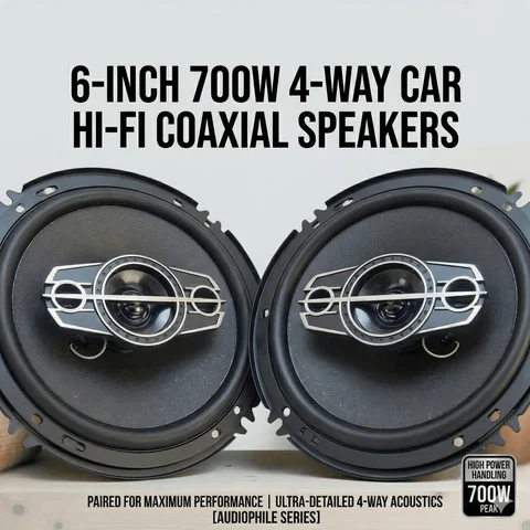 1 paire de haut-parleurs coaxiaux Hi-Fi 4 voies pour voiture, 6 pouces, 700W, avec cache anti-poussière et câble audio, pour portière de voiture, audio automobile, stéréo, haut-parleurs pleine gamme