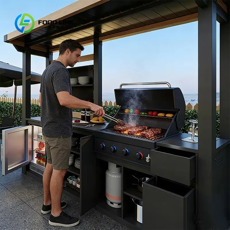 Outdoor Kitchen Modular BBQ Island Patio Stainless Steel Cooking Station Garden Grill Countertop Appliance