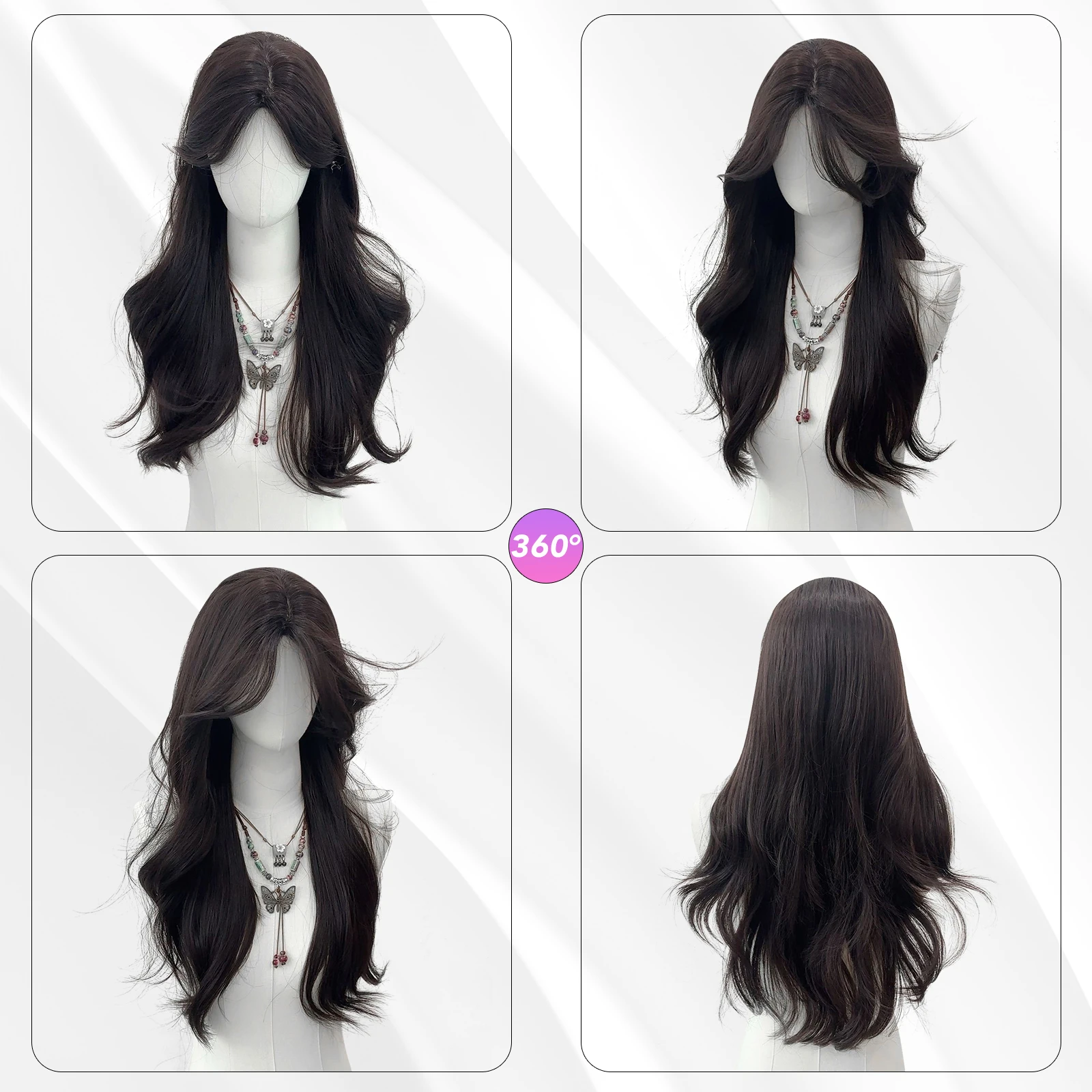 MEISU 26 بوصة شعر مستعار طويل مموج الشاي الأسود الألياف الاصطناعية مقاومة للحرارة الطبيعية وسلسة تمديد الشعر لزيادة حجم الشعر النساء #5