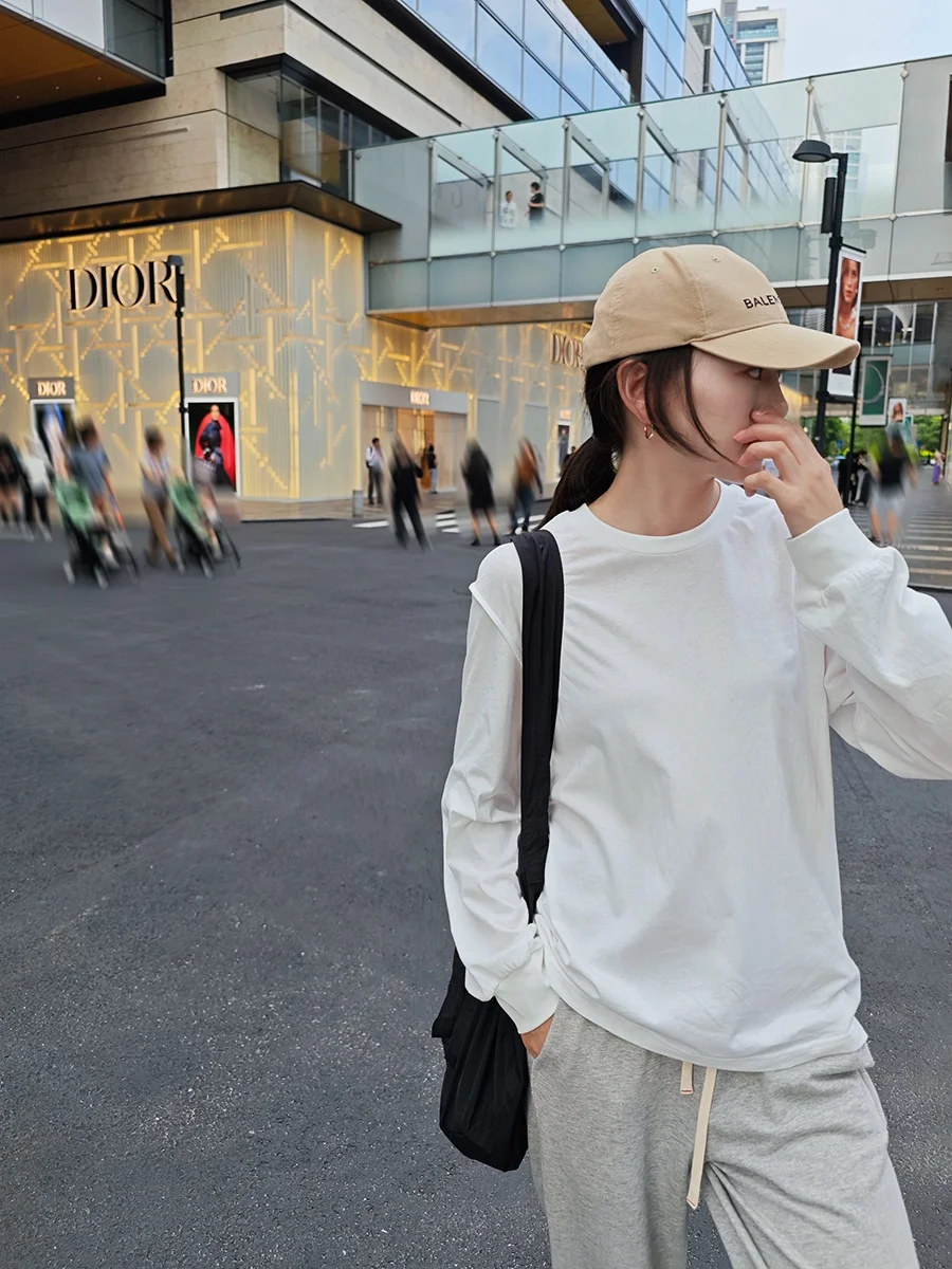 

Loose Fit Long Sve round Ne Letter Print T-irt Women's Thin Cotton Sweatirt Airport Casual Sle Autumn Faion