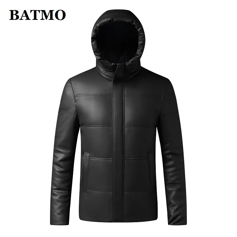 BATMO 2024 New Arrival Top Quality Natural Sheepskin 90% White Goose Down Hooded Jackets Men,Genuine Leather Coat, X2252