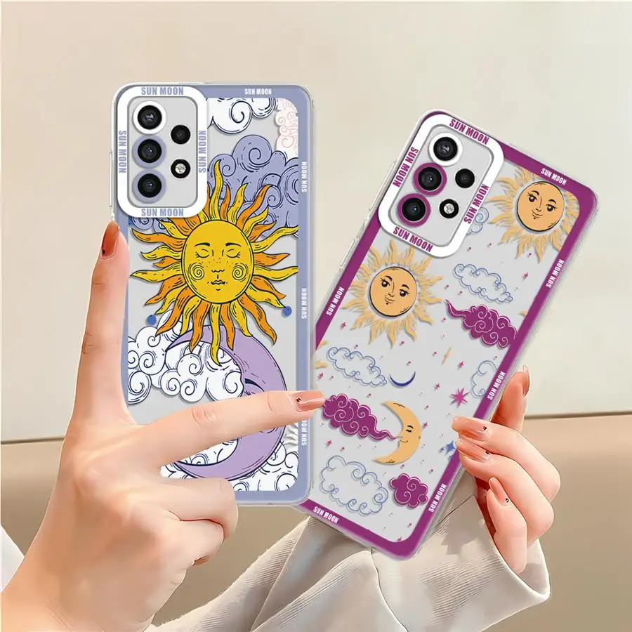 Sun Moon Stars Pattern Phone Case for Samsung Galaxy A35 A55A53 A54 A73 A34 A33 A25 A24 A13 A14 A15 Soft Transparent Cover