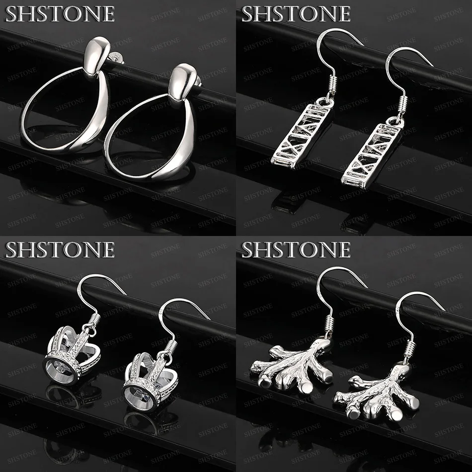 

New 925 Sterling Silver Crown Hollow Water Droplet Wood Rectangle Drop Earring Fashion Jewelry Accessories Birthday Party Gift