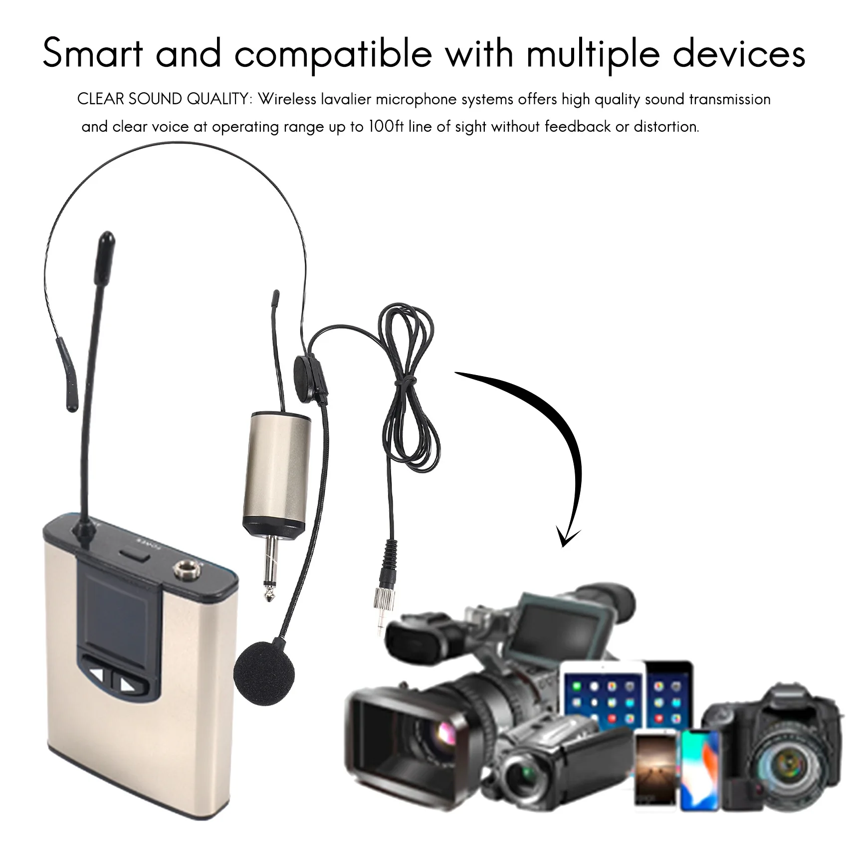 N82R UHF Portable Wireless Headset/ Lavalier Lapel Microphone With Bodypack Transmitter And Receiver 1/4 Inch Output, For Live P