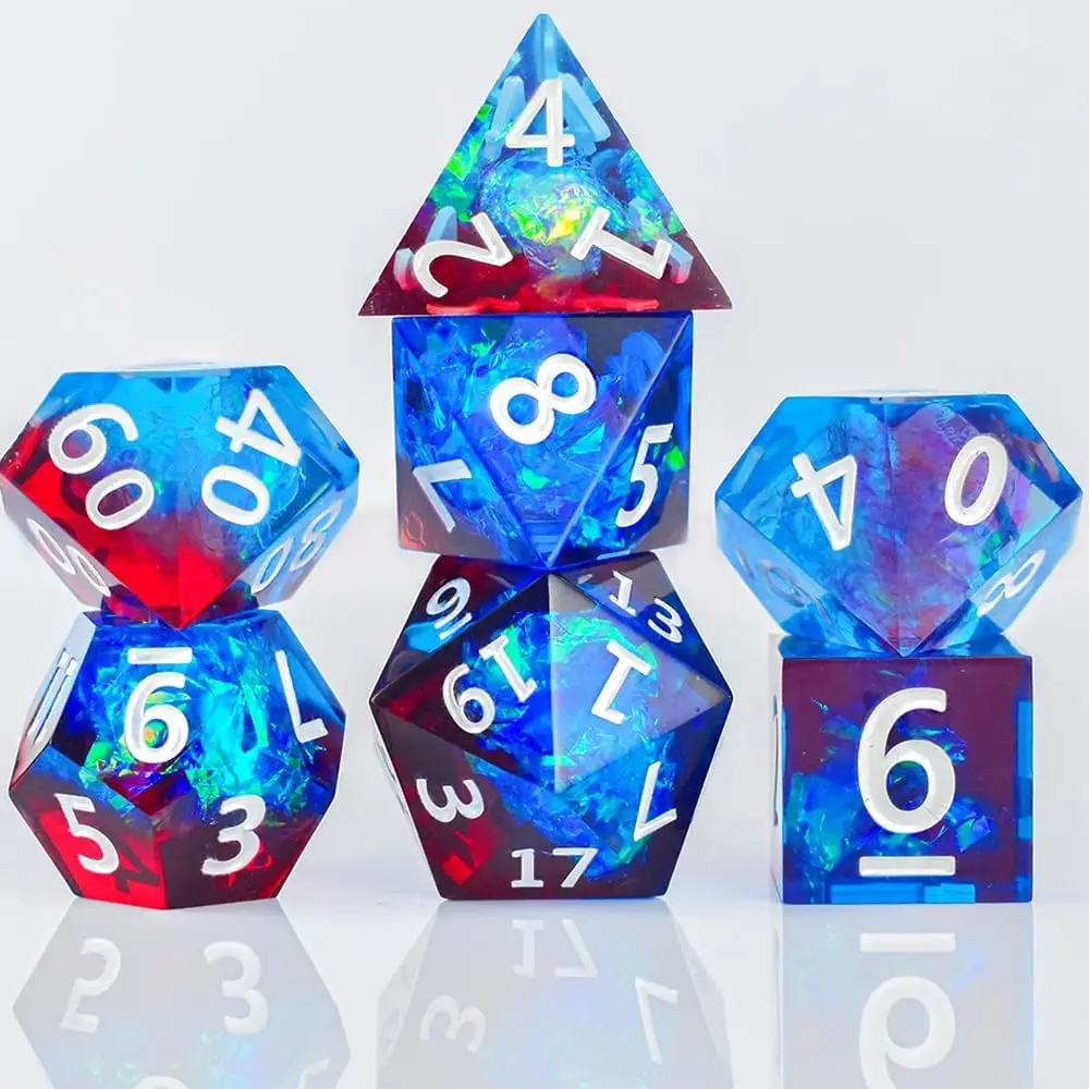 

Набор прецизионных кубиков ручной работы из смолы (7 предметов) — многогранные кубики для обучения математике для ролевых игр и настольных игр: D20, D12, D100, D10, D6