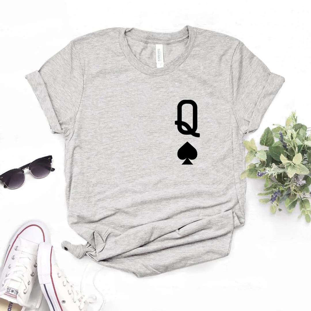 Casual Funny T Shirt for Lady Yong Girl Top Tee Hipster Queen of Spades Print Women Tshirts