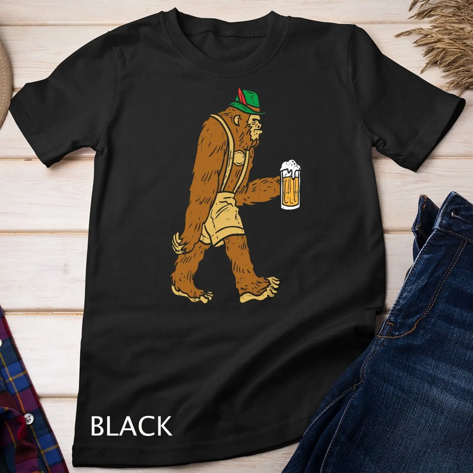 German Bigfoot Sasquatch Beer Lederhose Funny Oktoberfest Unisex T-shirt