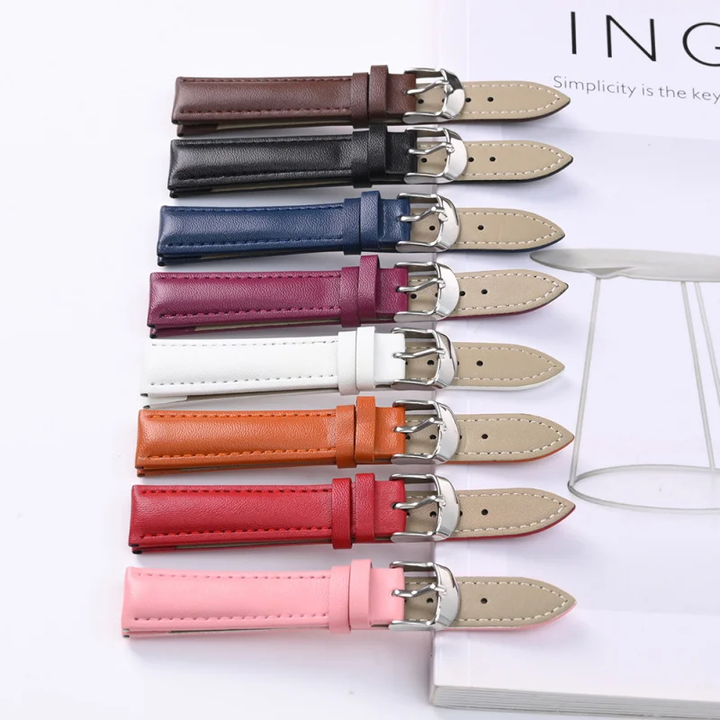 Edged Waterproof Genuine Leather Strap Colorful Plain Two-Layer Unisex Versatile Practical Watch Strap 12mm14mm16mm18mm20mm22mm