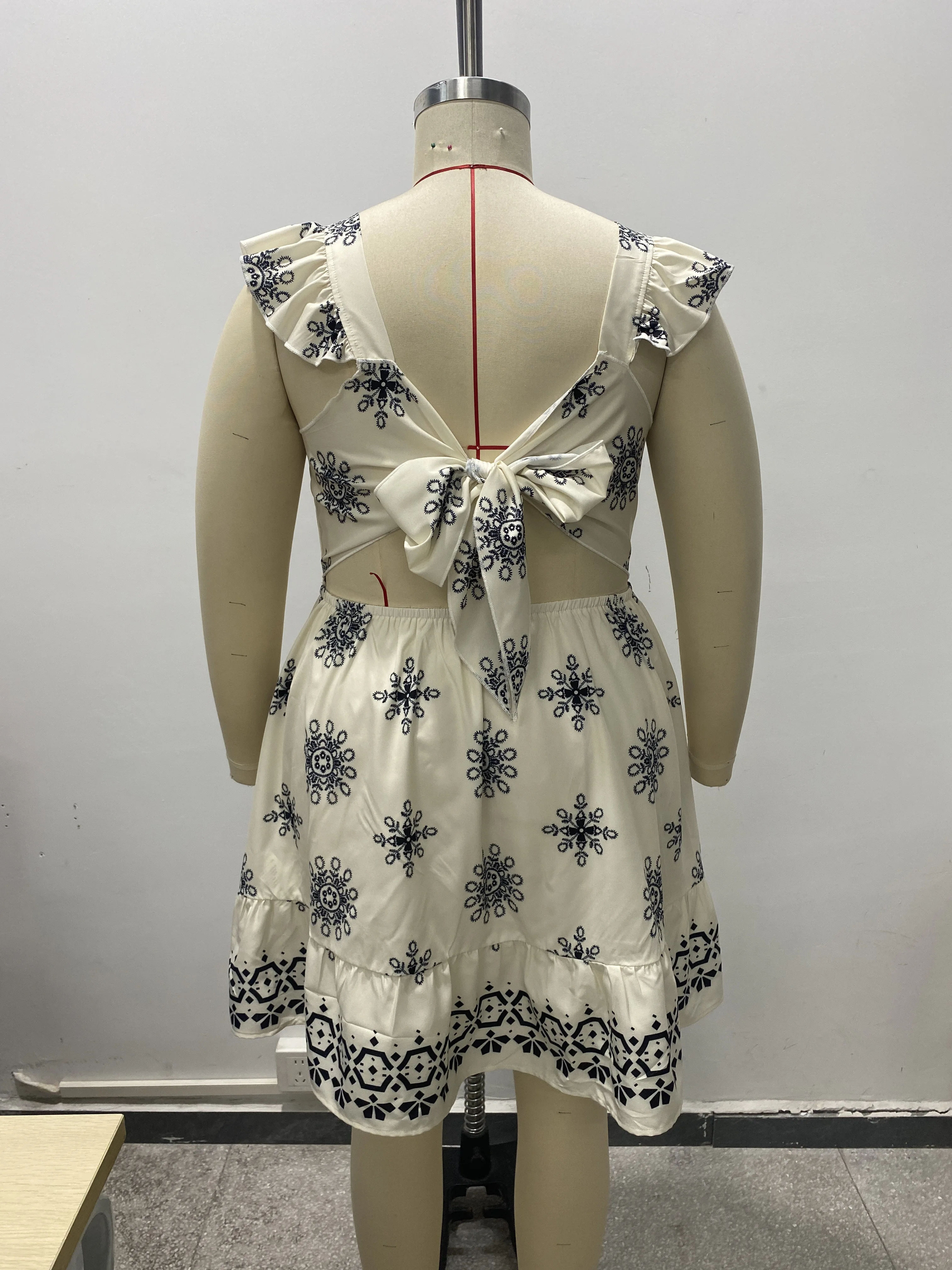 Plus Size Square Neck Tie Back - Ruched Dress Mini ulasan dan harga