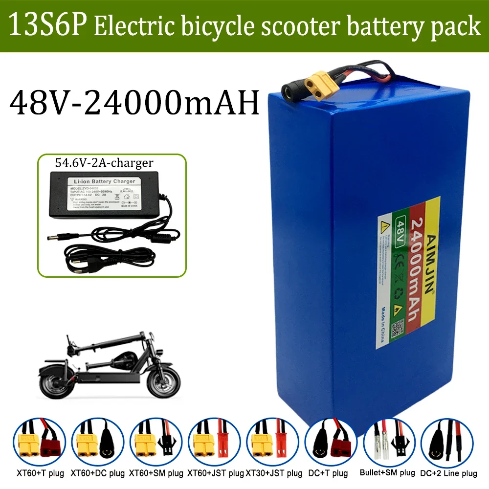 100%New Original 48V 24ah 13s6p Lithium Battery Pack 48v 24000mAh 2000W Citycoco Motorized Scooter Batteries Built in 50A BMS