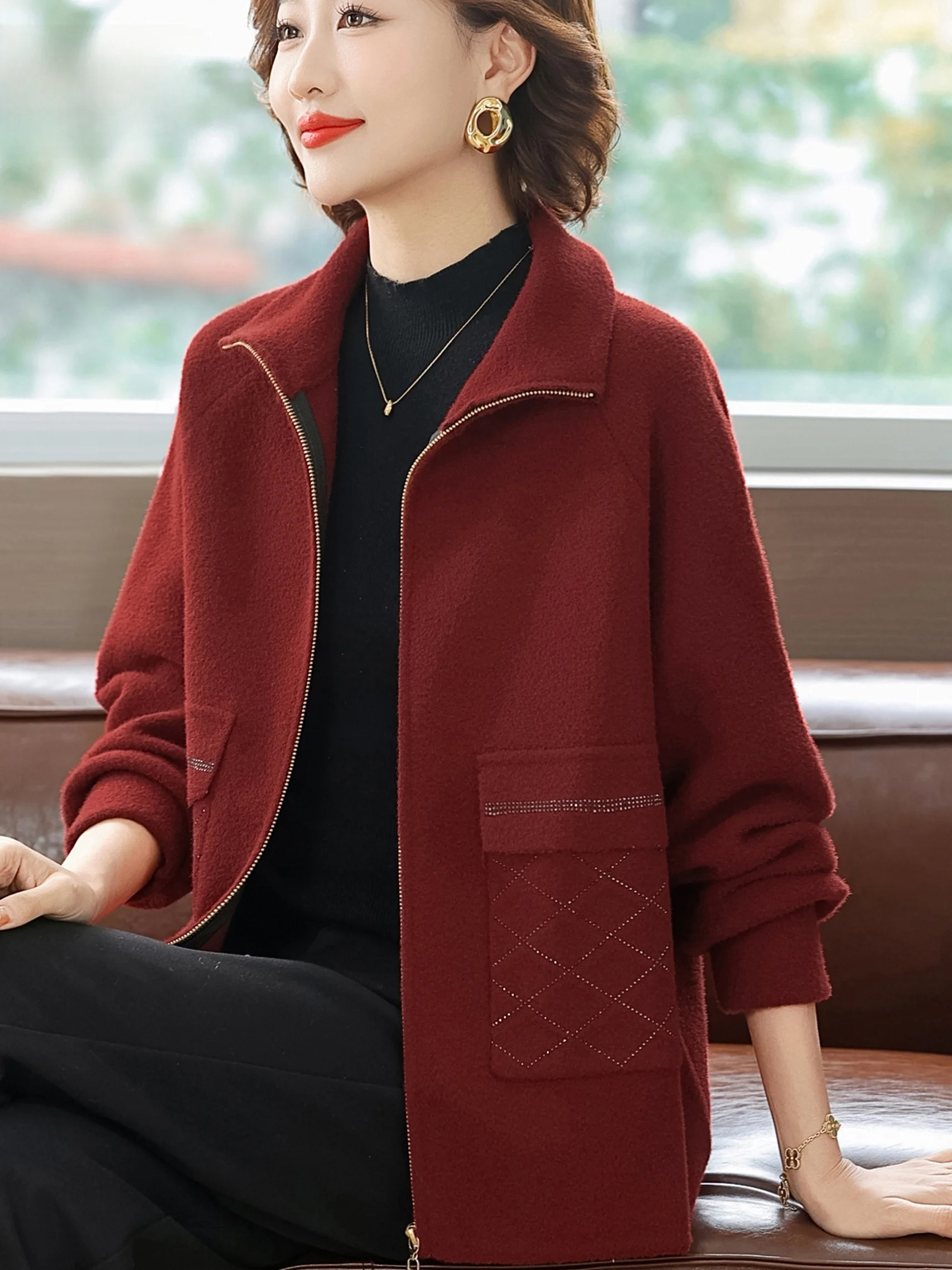 

Осень-зима Thiened шерстяной открытый кардиган на молнии женский модный теплый топ Mommy's Sle повседневный свободный трикотаж