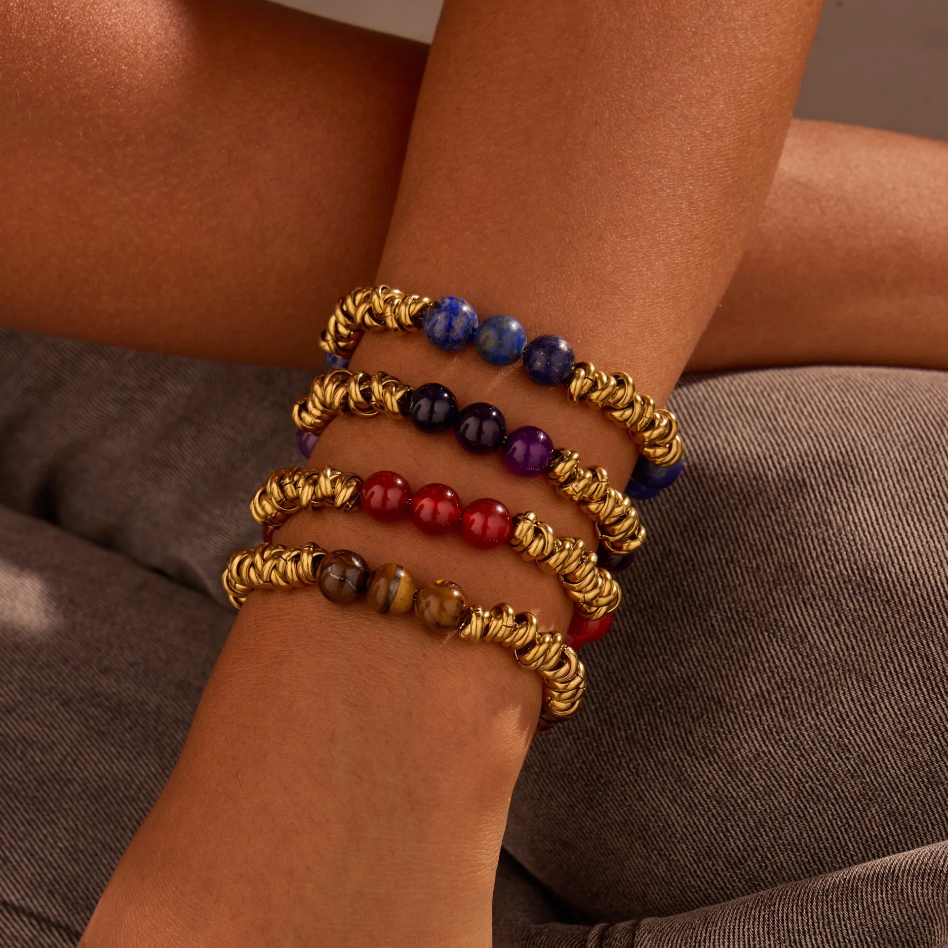 Natural Stone Bracelet Apatite Lapis Lazuli Agate Crystal Tiger Eye High Quality Gem Beads Bracelet Homme Jewelry Bangle