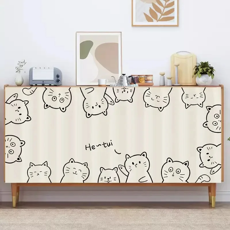VIKAMA Cartoon Sink Skirt Curtain Funny Various Cat Faces Pattern Dust‑Proof Fabric Curtain for Under‑Counter Decoration