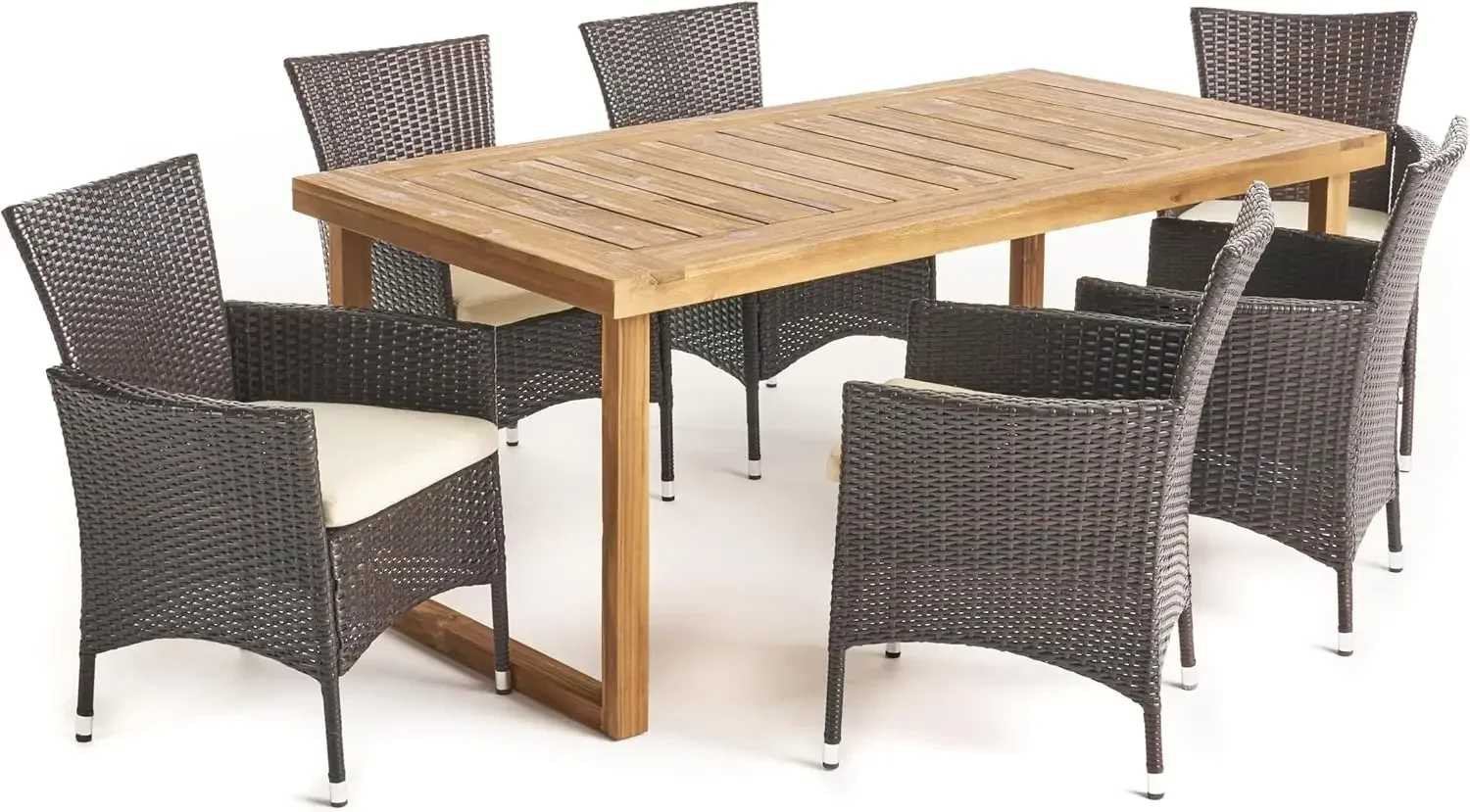 Moralis Outdoor 6-Seater Acacia Wood Dining Set with Wicker Chairs, 23.25 "W x 24 "D x 33 "H