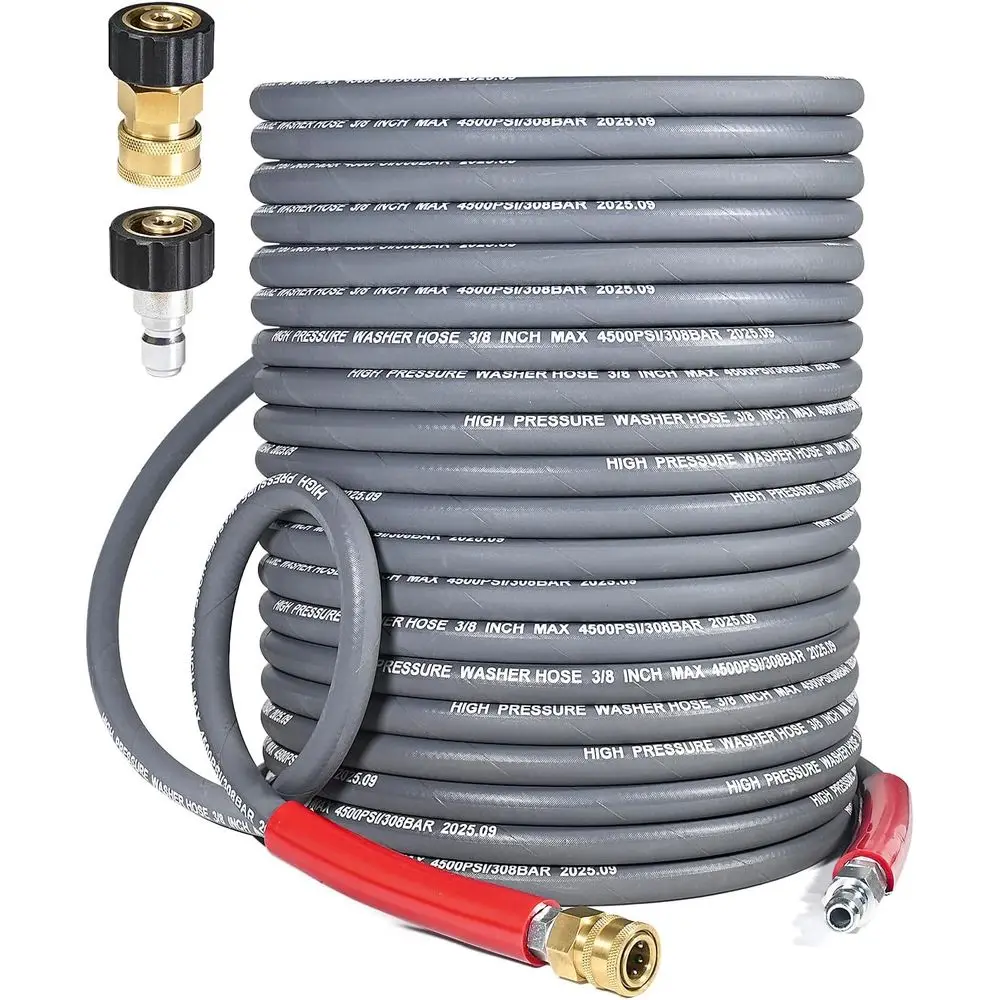 

Шланг для мойки высокого давления 3/8″, 100 футов — 4500 PSI, стальной оплеткой, не оставляющий следов, резиновый | Зажим для фиксации воды, быстроразъемный, с соединениями M22, промышленный