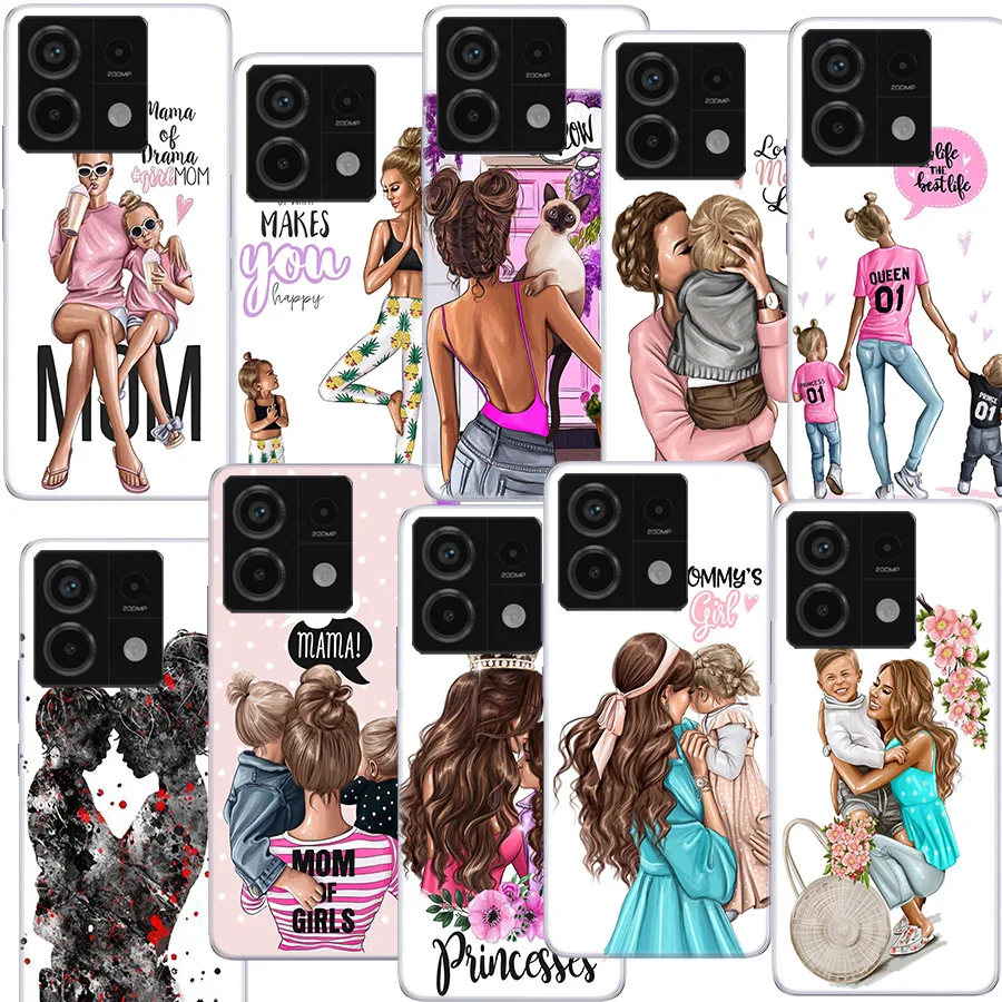 Brown Hair Baby Mom Girl Queen Clear Phone Case For Redmi Note 11 11S 11T 11E 10 Pro 10S 5G 9 9S 9T 8 8T 7 7A 6 6A S2 Coque Capa