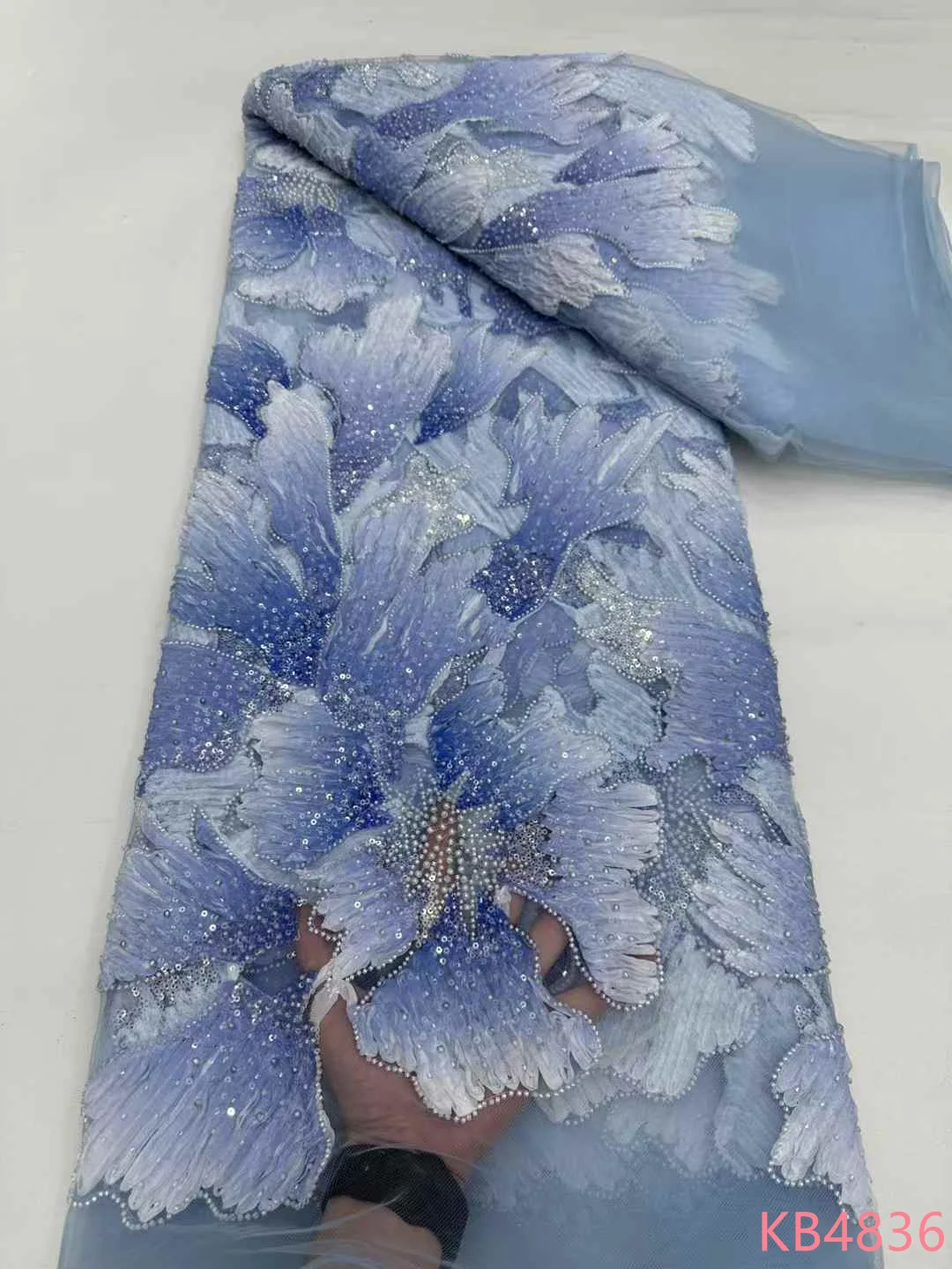 African Lace Fabric 2025 High Quality Green Embroidered Lace Fabrics Nigerian Beaded Tulle Lace Fabric For Sewing KB4836