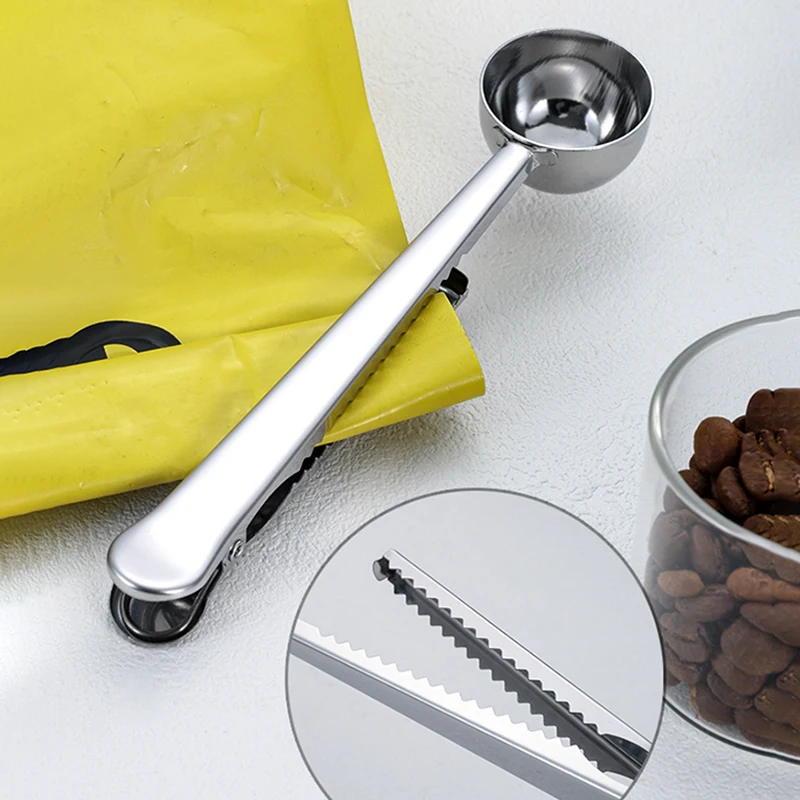 2026 New Stainless Steel Coffee Scoop with Clip, Multi-Function Spoon Bag Sealing Clip for Coffee Beans and Tea Leaves