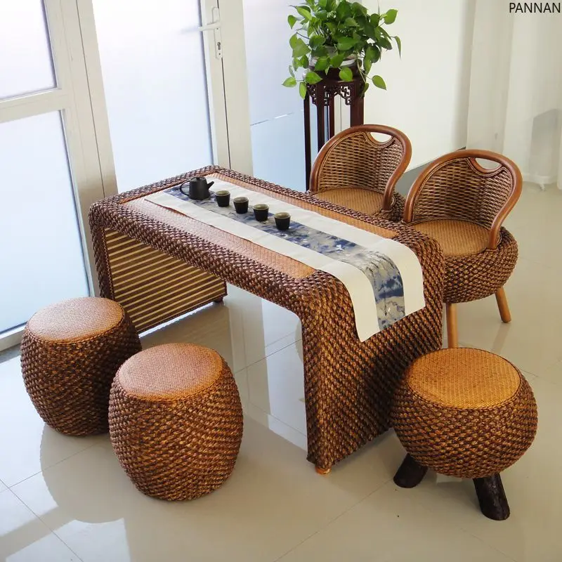 Rattan balcony tables and chairs rectangular retro tatami coffee table